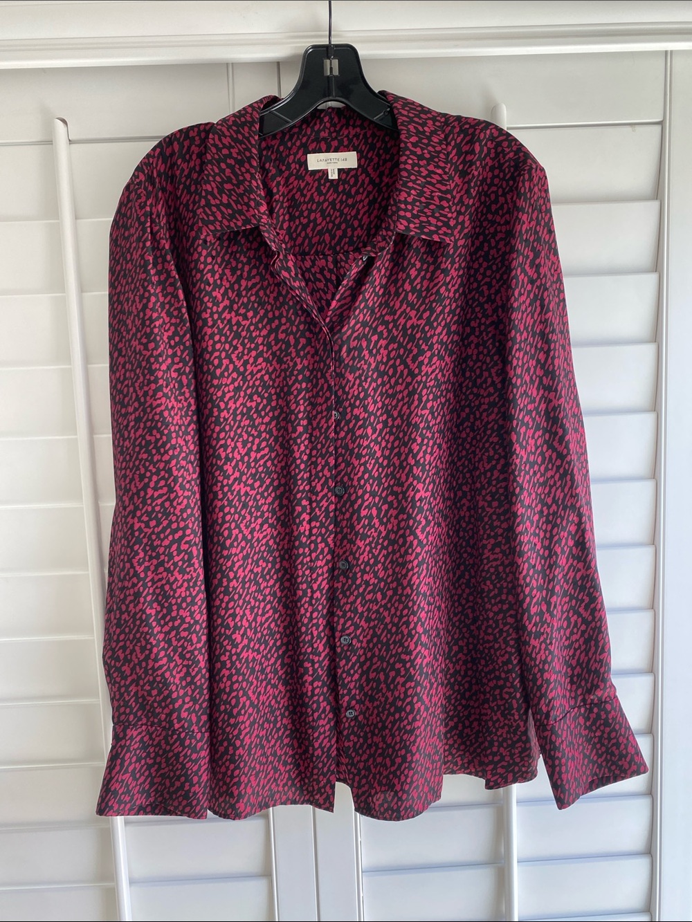 Lafayette 148 New York 100% Silk Printed Button Front Blouse – Pink & Black XL